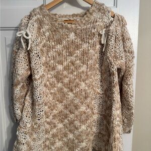 POL Textured Knit Sweater Cold Shoulder Boho Neutral Size S NWOT
